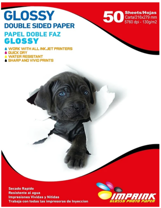 Papel Fotográfico Doble Faz Glossy Carta 130 grs